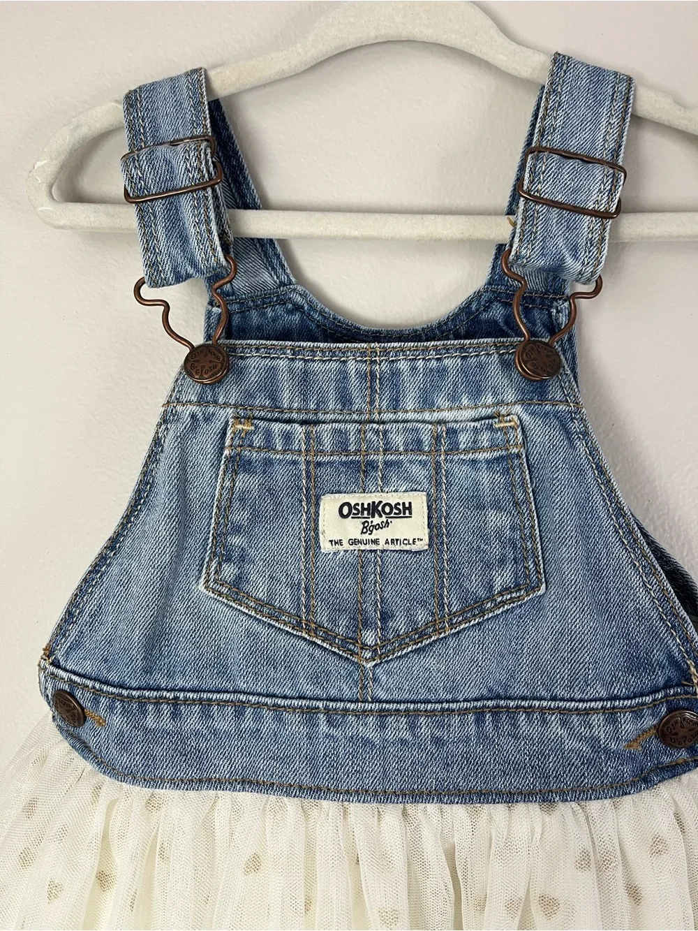 OshKosh B'gosh Girl 24M Light Blue Denim Overall Dress Jumper Tulle Heart Skirt